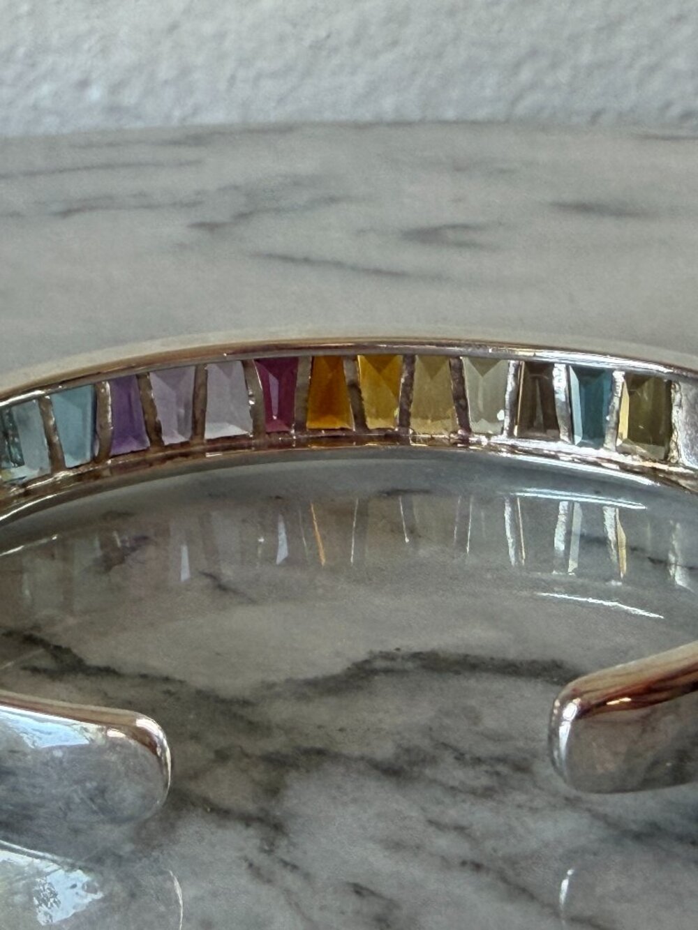 Rainbow Colors Sterling 10.00 ct tw Fancy Baguette Multi-gemstone Cuff Bracelet - Picture 15 of 17